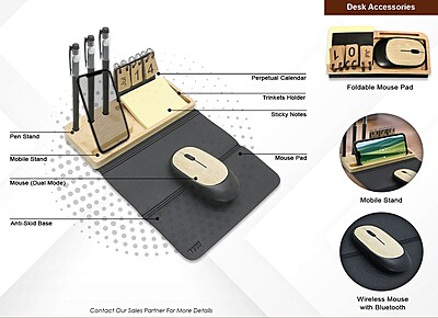 Bamboo Desk Set with Mouse, Mouse Pad, Calendar & Utility Stands EcoBundle