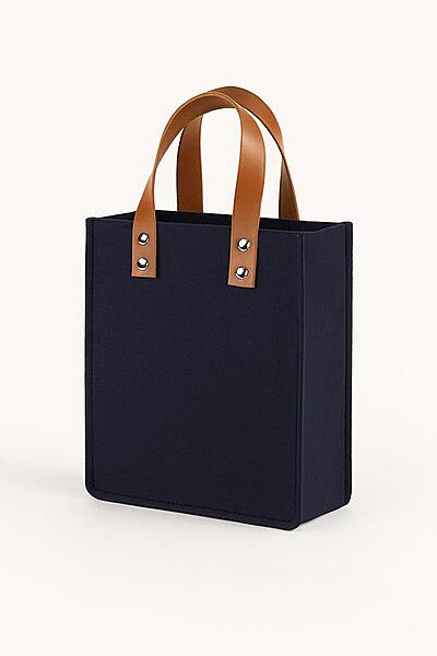 Classic Black with Tan Riveted Handles TOTE BAG