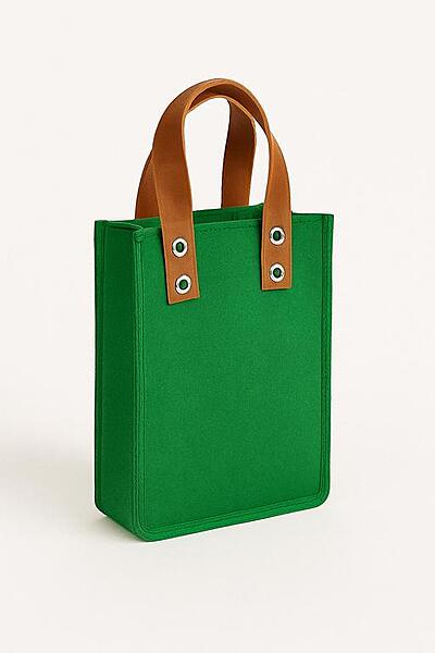 Emerald Green with Riveted Tan Handles TOTE BAG