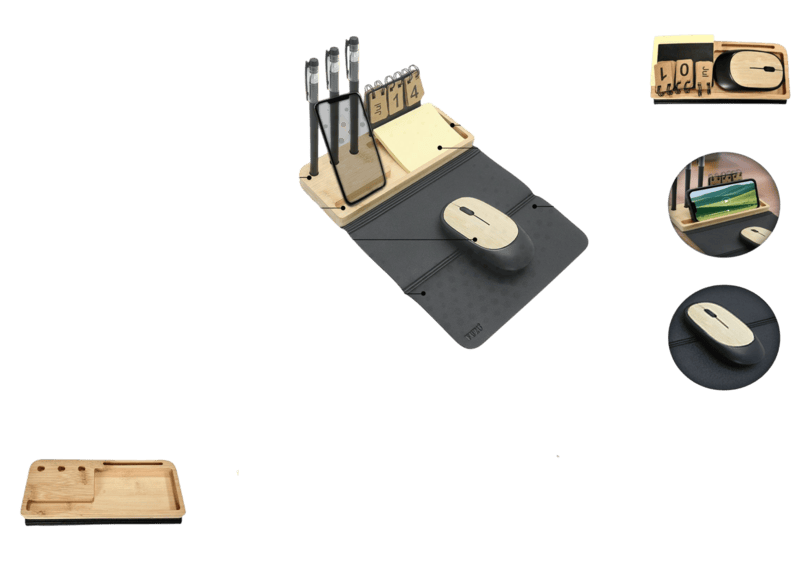 Bamboo Desk Set with Mouse, Mouse Pad, Calendar & Utility Stands EcoBundle