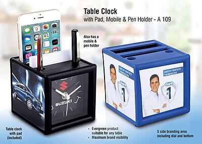 Table Clock With Pad And Mobile Holder (4 Side Branding Area) (Branding Included)