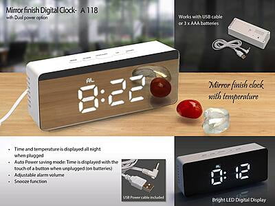 Mirror finish Digital clock (rectangle) with Temperature (Dual power option) (USB cable included)