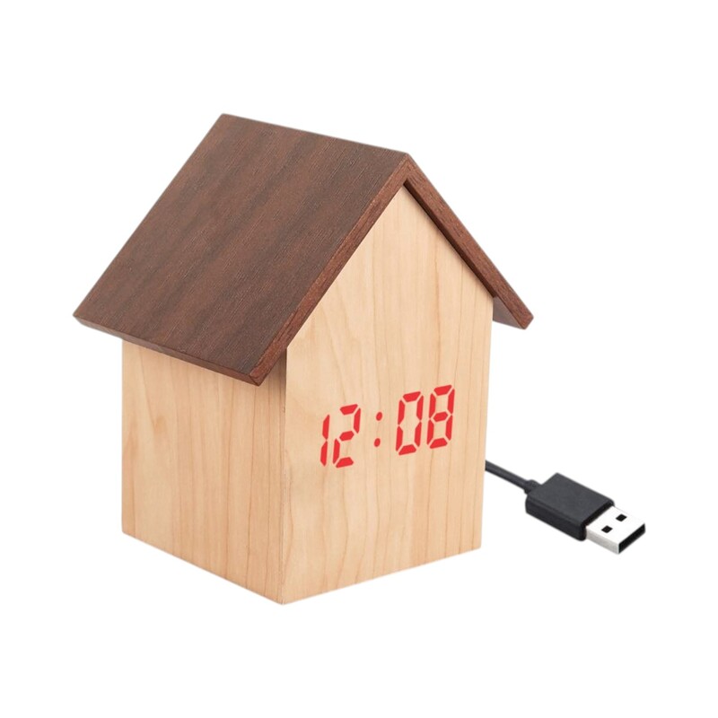 Wooden LED Clock Temperature & Sound Sensor