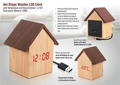 Hut Shape Wooden Led Clock With Temperature And Sound Sensor