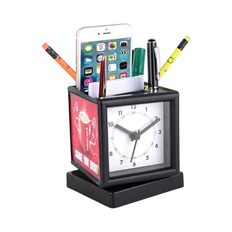 Rotating Clock with Pen Stand & Branding Area