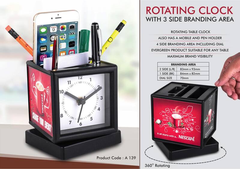Rotating Clock with Pen Stand & Branding Area