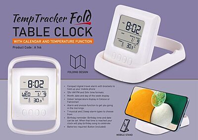 TempTracker Fold Folding Calendar Clock with Mobile Stand