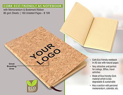 Cork Eco Friendly A5 Notebook With Memorandum And Bookmark Ribbon| 80 Gsm Sheets | 160 Undated Pages