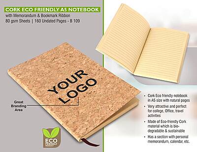 Cork Eco friendly A5 notebook with memorandum