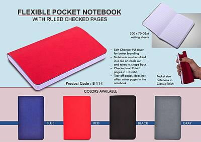 Flexible Pocket Notebook With Ruled & Checked Pages | Soft Changer Pu Cover | 200 Writing Sheets