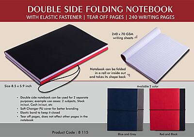 Double side folding notebook with Elastic Fastener