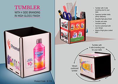 Tumbler with 4 side branding in high gloss finish