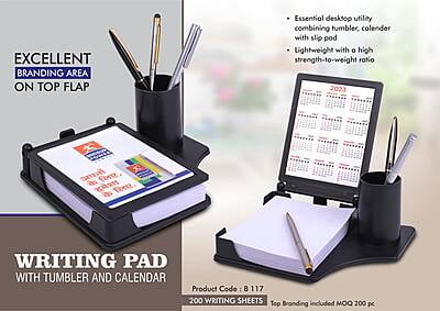 Writing Pad With Tumbler And Calendar | 200 Writing Sheets | Top Branding Included Moq 200 Pc