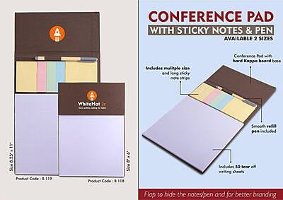 Conference Pad With Sticky Notes & Pen | Size 8" X 6" | 50 Writing Sheets