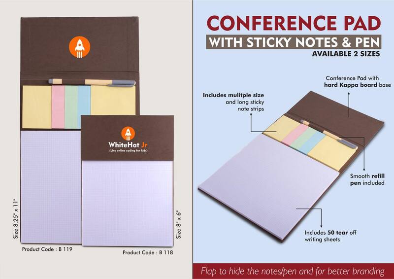 Conference Pad with Sticky notes & Pen | A4 Size | 50 writing sheets Conference Pad with Sticky notes & Pen | A4 Size | 50 writing sheets