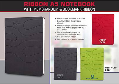 Ribbon A5 notebook with memorandum & Bookmark ribbon