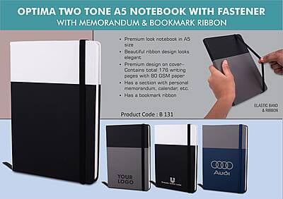 Optima Two Tone A5 Notebook With Fastener | With Memorandum & Bookmark Ribbon