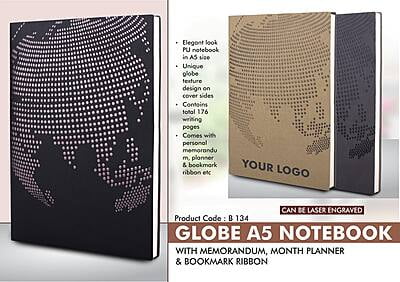 Globe A5 Notebook With Memorandum, Month Planner & Bookmark Ribbon | 176 Writing Pages