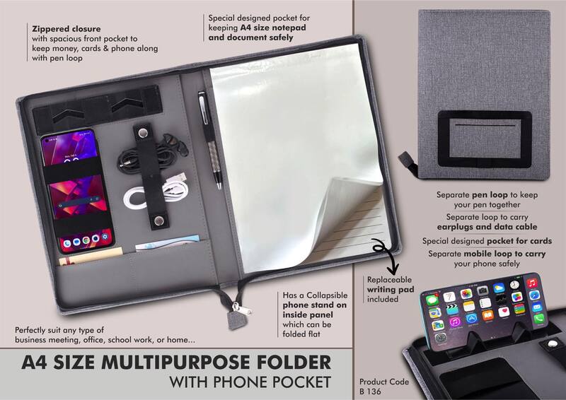 A4 size multipurpose folder with Writing pad and phone pocket