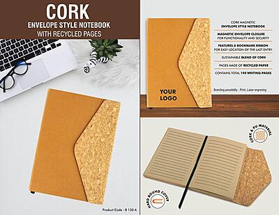 Cork Magnetic Envelope style Notebook with recycled pages