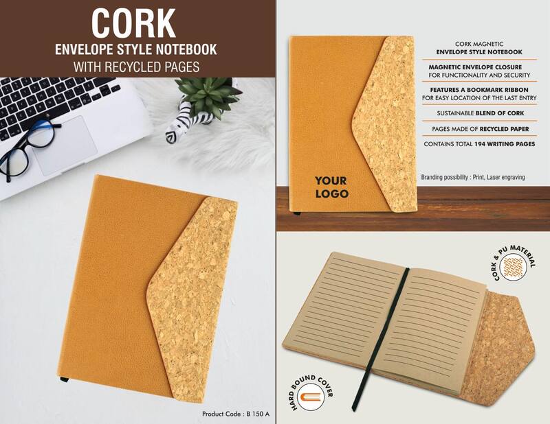 Cork Magnetic Envelope style Notebook with recycled pages Cork Magnetic Envelope style Notebook with recycled pages