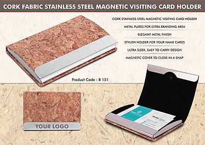 Stainless Steel Magnetic Visiting Card holder -Cork Material Style