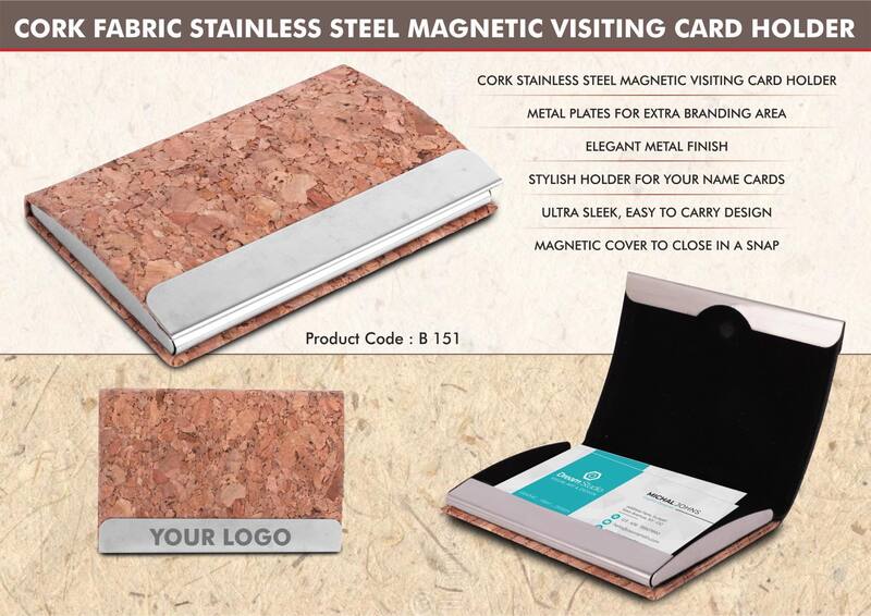 Stainless Steel Magnetic Visiting Card holder -Cork Material Style Stainless Steel Magnetic Visiting Card holder -Cork Material Style