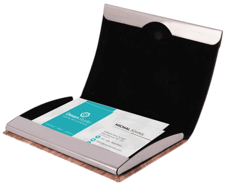 Stainless Steel Magnetic Visiting Card holder -Cork Material Style Stainless Steel Magnetic Visiting Card holder -Cork Material Style