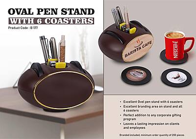 Oval Pen stand with 6 coasters