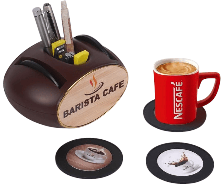 Oval Pen stand with 6 coasters
