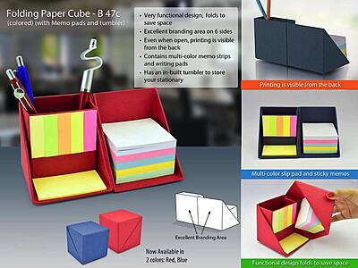Folding paper cube in color (with memopad and tumbler)