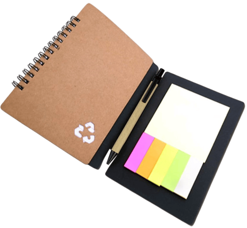 Eco notebook with pen and sticky pads Eco notebook with pen and sticky pads