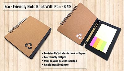 Eco notebook with pen and sticky pads