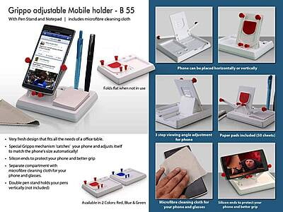 Grippo Mobile Holder With Angle Adjustment, Pen Stand, And Notepad