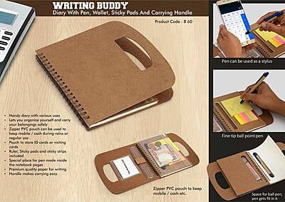 Writing Buddy: Diary With Pen, Wallet, Sticky Pads And Carrying Handle