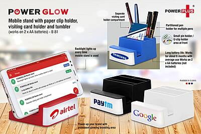 Powerglow Mobile Stand | With Paper Clip Holder, Visiting Card Holder And Tumbler | Works On 2 X Aa Batteries