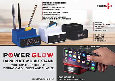 Powerglow Dark Plate Mobile Stand | With Paper Clip Holder, Visiting Card Holder And Tumbler | Works On 2 X Aa Batteries