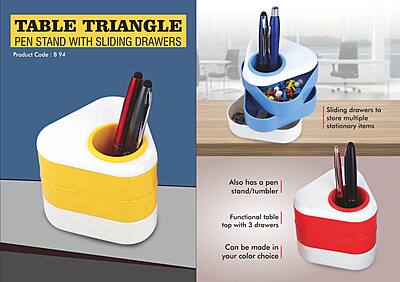 Table triangle: Pen stand with sliding drawers