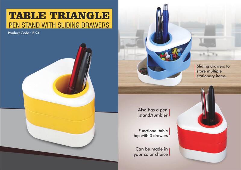 Table triangle: Pen stand with sliding drawers Table triangle: Pen stand with sliding drawers
