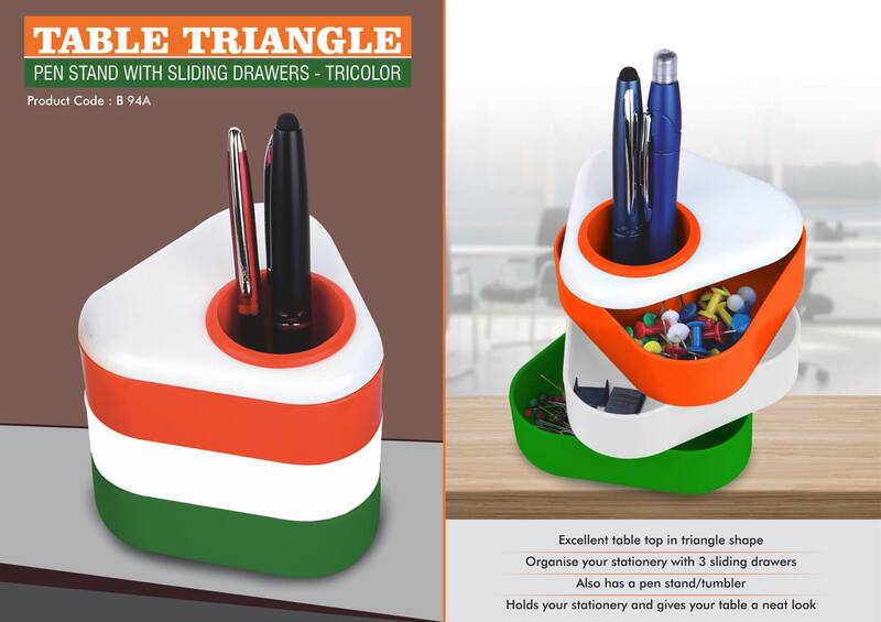 Table triangle: Pen stand with sliding drawers- Tricolor Table triangle: Pen stand with sliding drawers- Tricolor