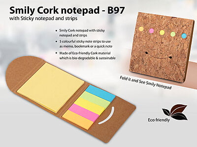 Smiley Cork Notepad With Sticky Notepad And Strips