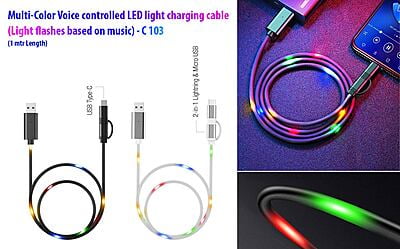 Voice Controlled Led Light Charging Cable (Multicolor) | Light Flashes Based On Music | 1 Mtr Length