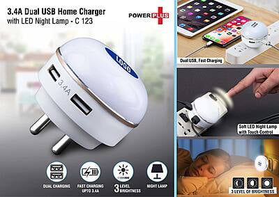 Dual Usb Fast Charger With Night Lamp