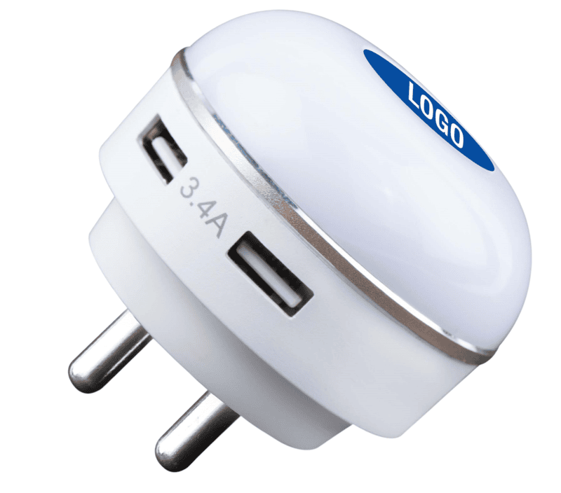Dual USB fast charger with night lamp Dual USB fast charger with night lamp