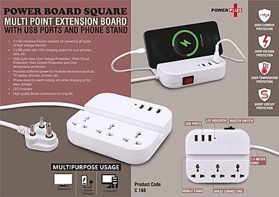 Power Board Square: Multi Point Extension Board With Usb Ports And Phone Stand
