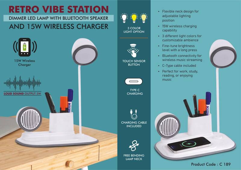 RetroVibe Station: Dimmer LED Lamp with Bluetooth speaker & 15W Wireless RetroVibe Station: Dimmer LED Lamp with Bluetooth speaker & 15W Wireless