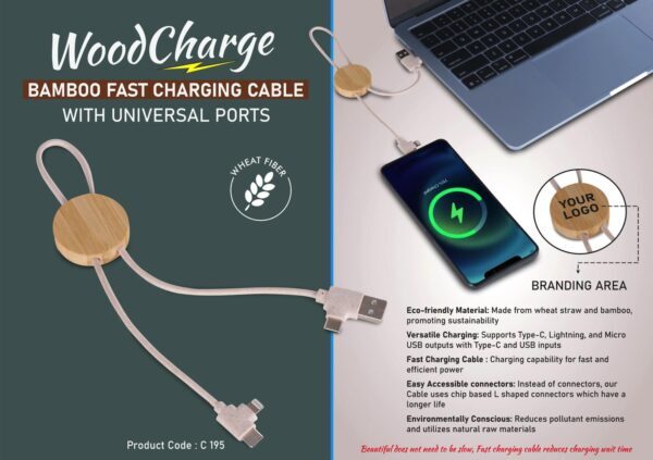 WoodCharge: Bamboo Fast Charging Cable with Universal ports WoodCharge: Bamboo Fast Charging Cable with Universal ports