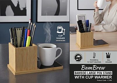 BamBrew: Bamboo Large Pen stand with Cup warmer