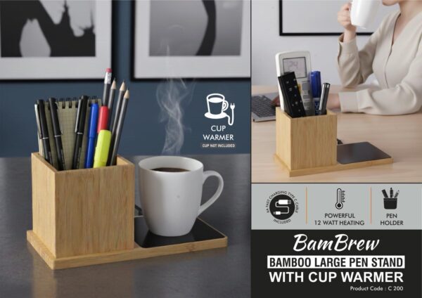 BamBrew: Bamboo Large Pen stand with Cup warmer BamBrew: Bamboo Large Pen stand with Cup warmer