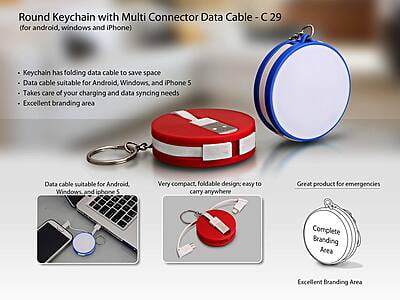 Round Data Cable With Keyring (For Android / Windows / Iphone)